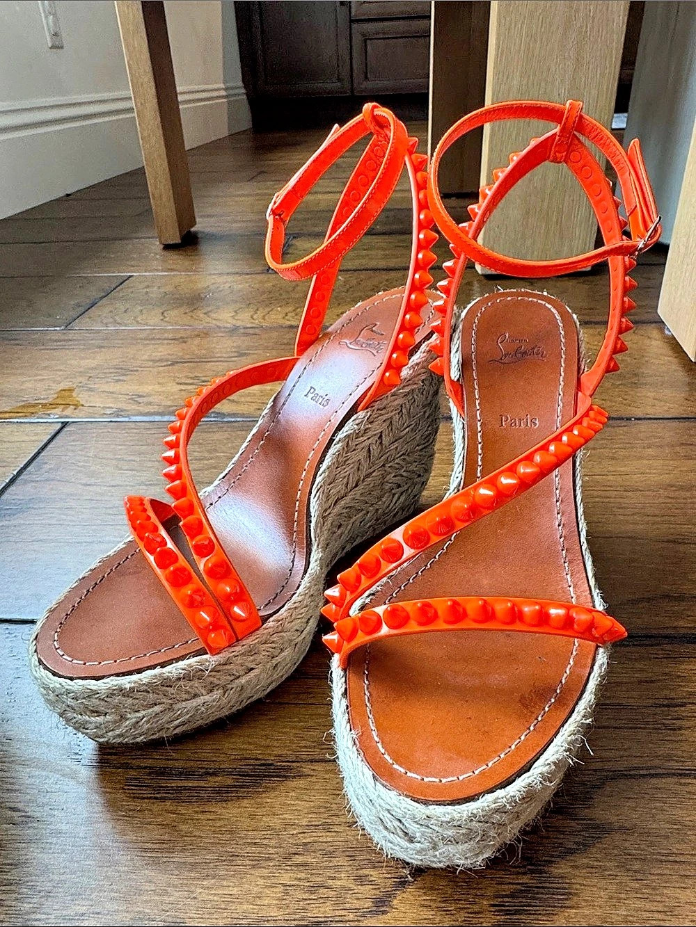 Christian Louboutin Cataco Spike Espadrille Wedge Sandals Wedges Orange EU 38